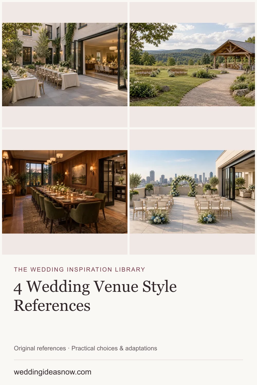 4 original wedding references from Find a venue that fits the whole wedding. Cover shows 4 ideas included in this guide.