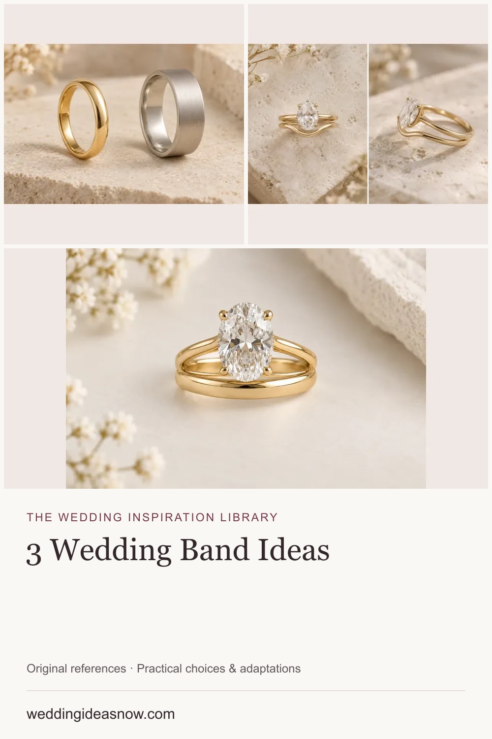 3 original wedding references from Wedding bands that work with the way you wear them. Cover shows 3 ideas included in this guide.